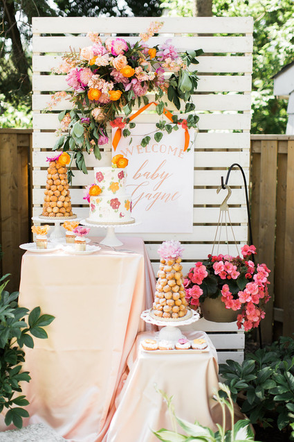 Floral feminine backyard baby shower