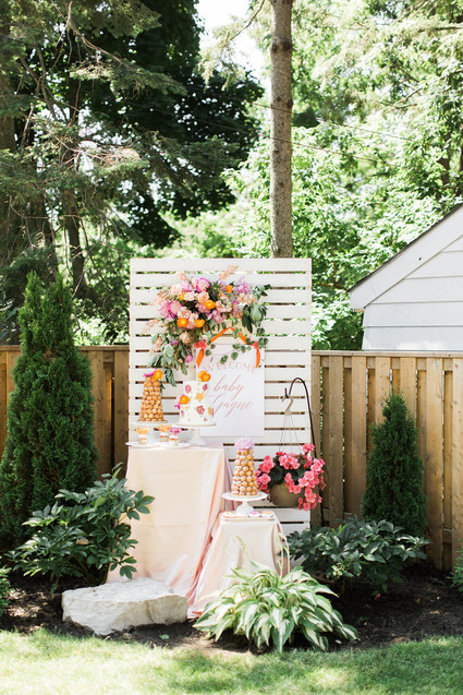 Floral feminine backyard baby shower
