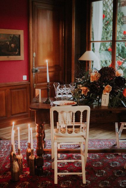 Dramatic candlelight autumn wedding in the French countryside