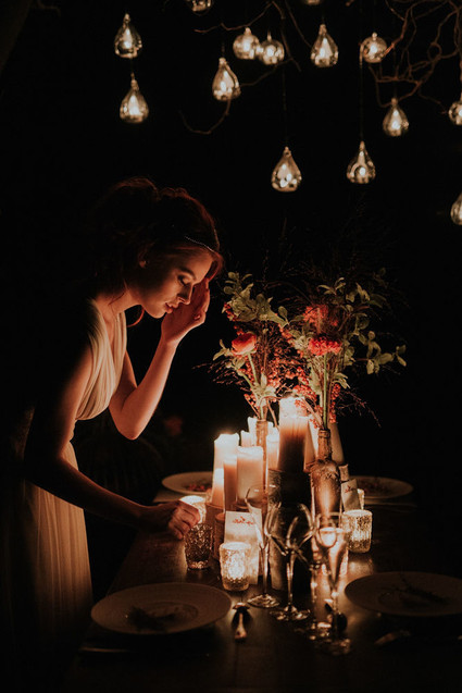 Dramatic candlelight autumn wedding in the French countryside