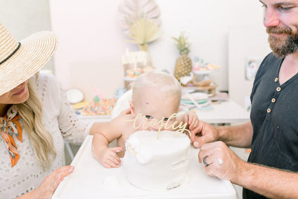 Modern pastel backyard first birthday party Inspiration