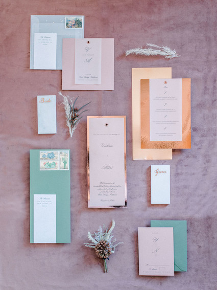 Copper leaf wedding invites