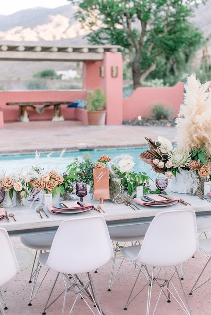 An all pink Palm Springs wedding (and venue!) with copper and pampas grass
