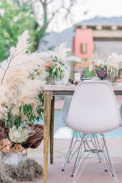 An all pink Palm Springs wedding (and venue!) with copper and pampas grass