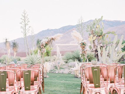 An all pink Palm Springs wedding (and venue!) with copper and pampas grass