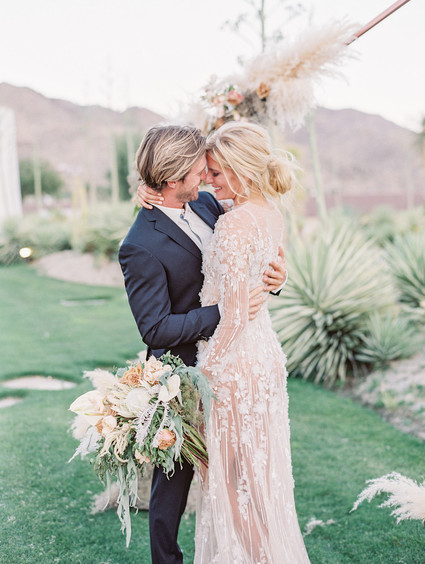 An all pink Palm Springs wedding (and venue!) with copper and pampas grass