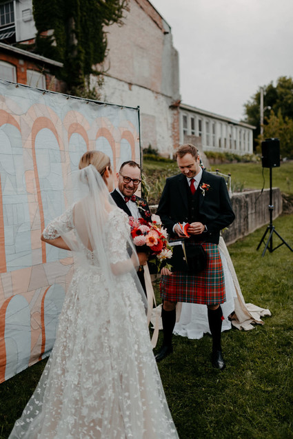 A print maker's thoughtful DIY fall wedding ... with kilts!