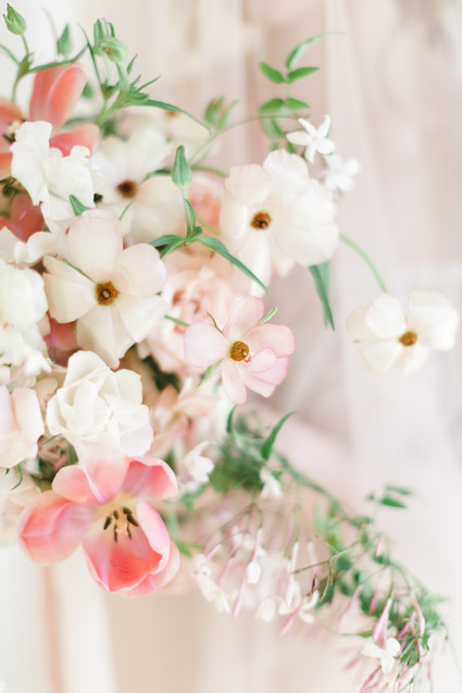 A stunning bridal editorial with a giant pink camellia tree
