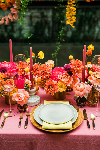 Ultra colorful wedding design inspired by Indian floral garlands and Day of the Dead