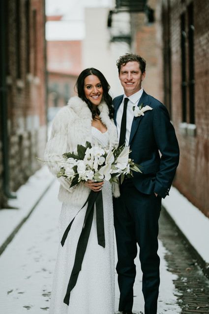 All white urban winter wedding in Cincinnati