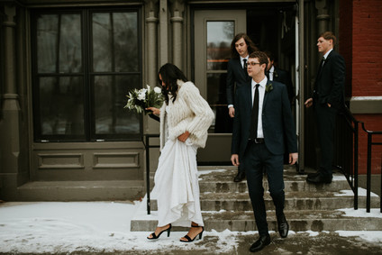 All white urban winter wedding in Cincinnati
