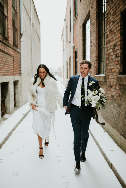 All white urban winter wedding in Cincinnati