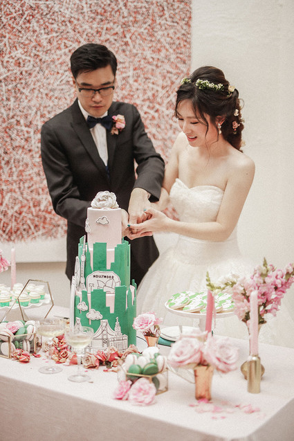 Emerald and pink travel inspired wedding at the USC University Club