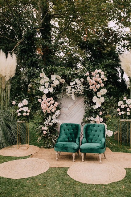 A moody dream garden wedding for a fashion forward couple at Palacio Villahermosa in Spain