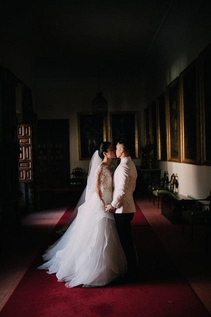 A moody dream garden wedding for a fashion forward couple at Palacio Villahermosa in Spain