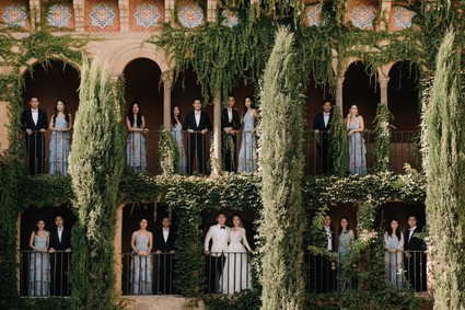 A moody dream garden wedding for a fashion forward couple at Palacio Villahermosa in Spain
