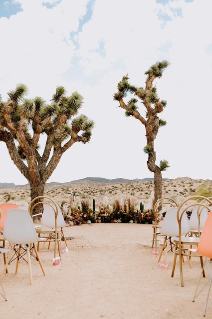 Colorful boho wedding reception in Joshua Tree