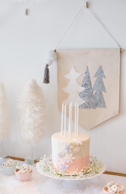 All white arctic wonderland 7th birthday party Inspiration