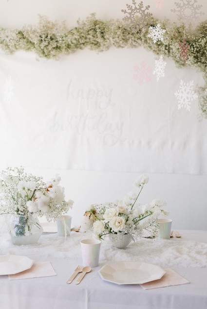 All white arctic wonderland 7th birthday party Inspiration