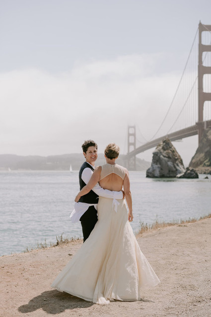 Organic same-sex wedding at Cavallo Point in San Francisco with the couple's children