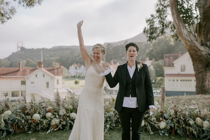 Organic same-sex wedding at Cavallo Point in San Francisco with the couple's children