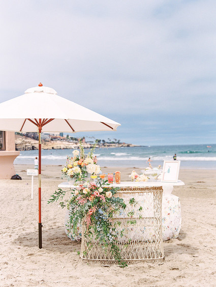 All white gender surprise beach baby shower in La Jolla