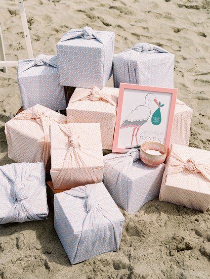 All white gender surprise beach baby shower in La Jolla