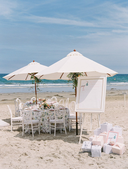 All white gender surprise beach baby shower in La Jolla