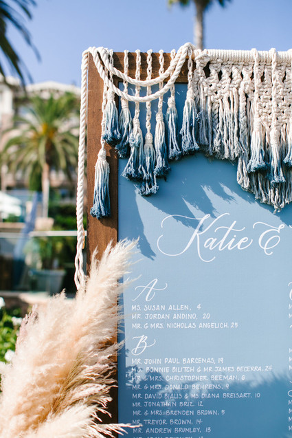 Modern macrame escort card display