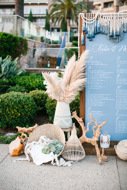 Modern macrame escort card display