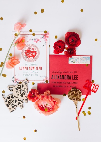 Lunar New Year kids party with red and gold details