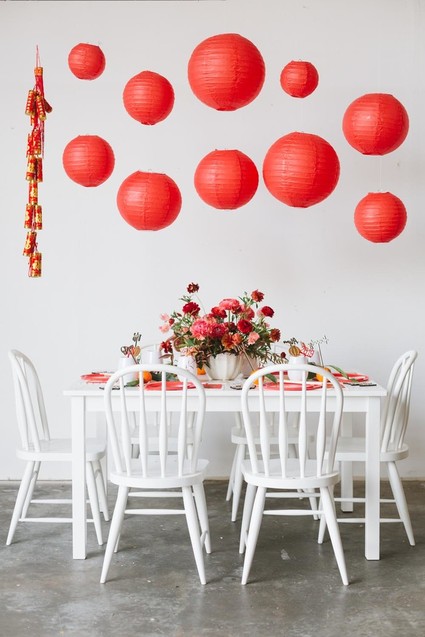 Lunar New Year kids party with red and gold details