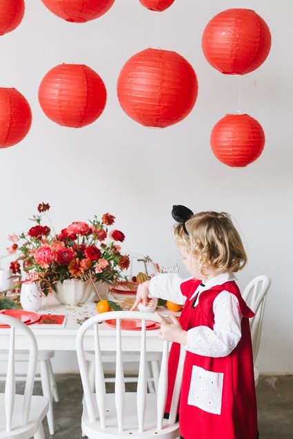 Lunar New Year kids party with red and gold details