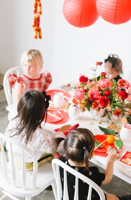 Lunar New Year kids party with red and gold details
