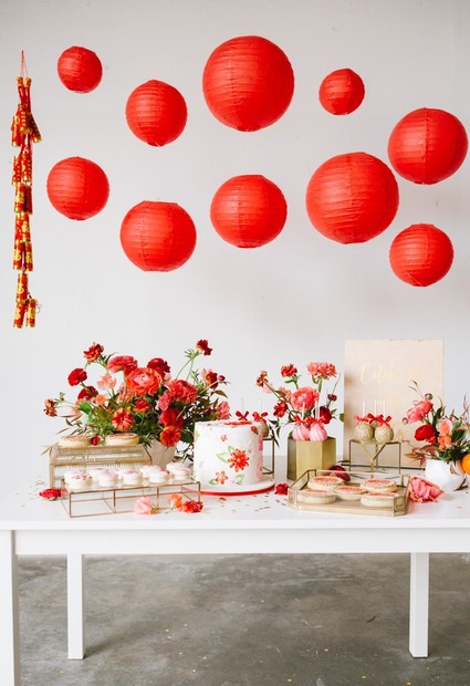 Lunar New Year kids party with red and gold details