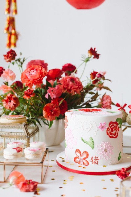 Lunar New Year kids party with red and gold details