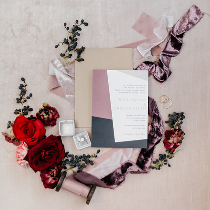 Elegant winter wedding invites for an art gallery wedding
