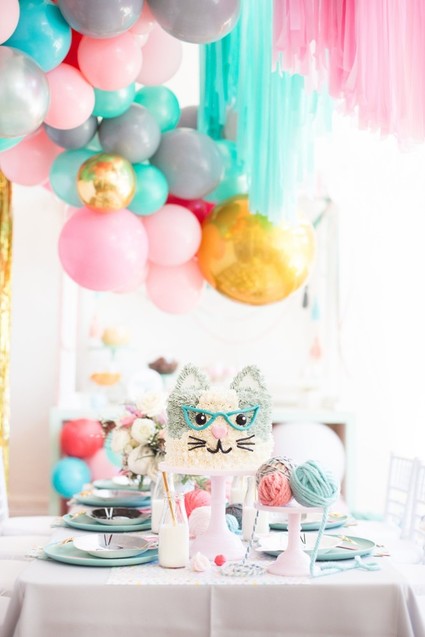 A kitty cat second birthday party with the most incredibly fun decor Inspiration