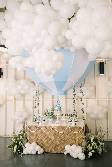 hot air balloon dessert table for an amazing 1st birthday party