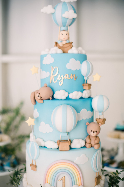 hot air balloon dessert table for an amazing 1st birthday party