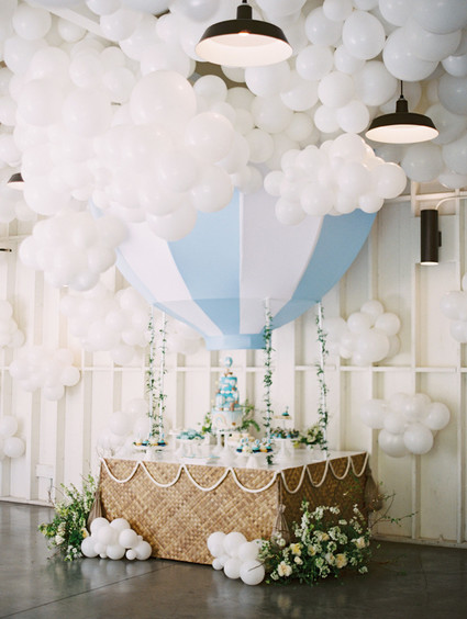 hot air balloon dessert table for an amazing 1st birthday party