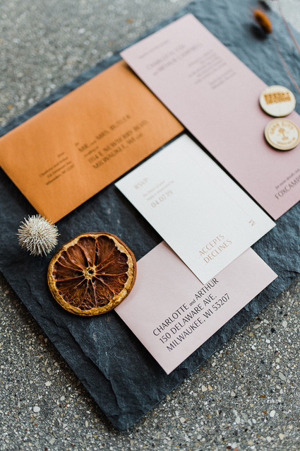 Rust and blush modern wedding invitations