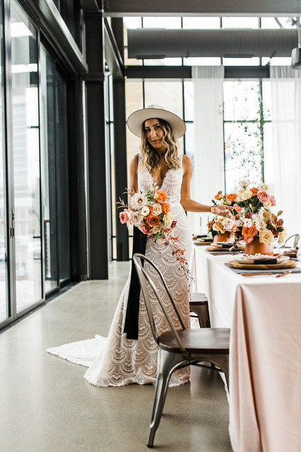 Modern Midwest brewery wedding inspiration with rust and white details