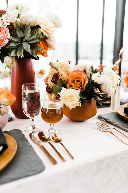 Modern Midwest brewery wedding inspiration with rust and white details