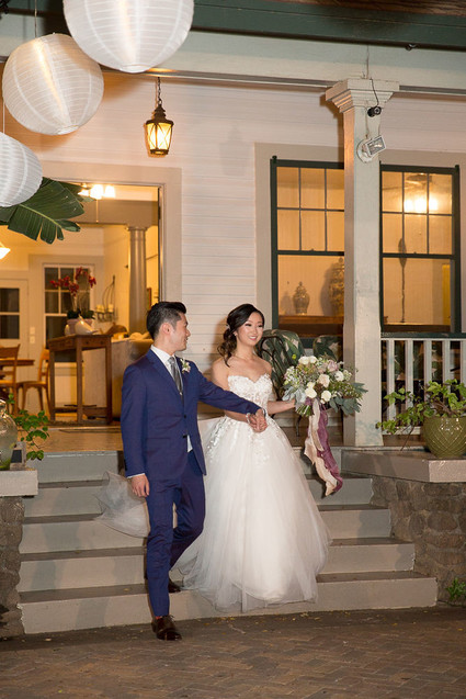 Romantic mauve Maui wedding with the most magical reception setting at Olowalu Plantation House