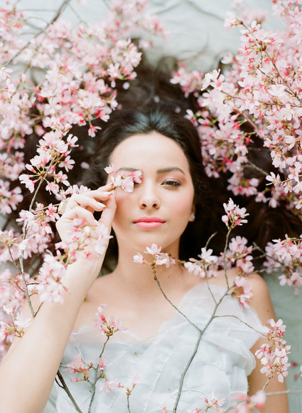 Cherry blossom bridal editorial in Charleston
