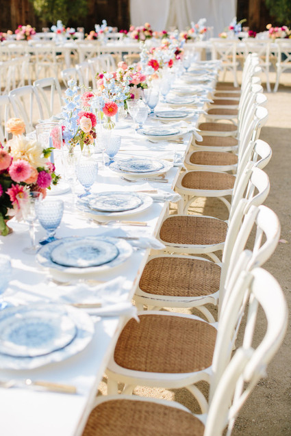 long white and floral reception tables at Greengate Ranch