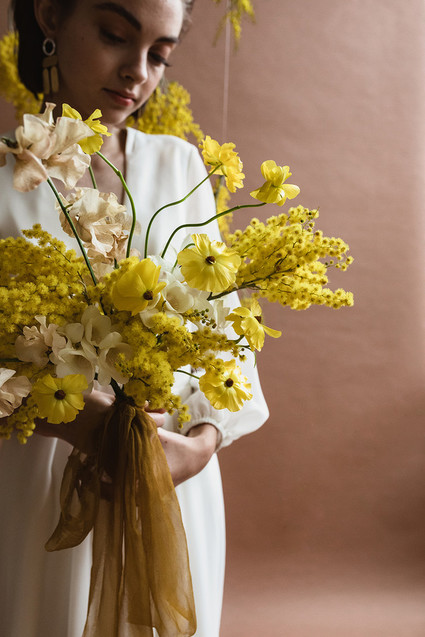 Modern mauve and yellow wedding palette and bridal inspo