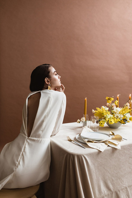 Modern mauve and yellow wedding palette and bridal inspo