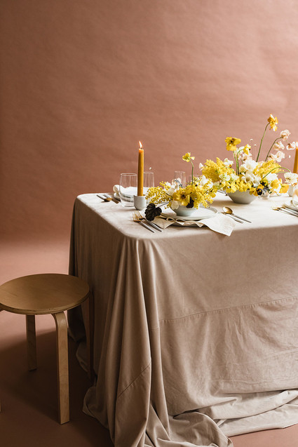 Modern mauve and yellow wedding palette and bridal inspo